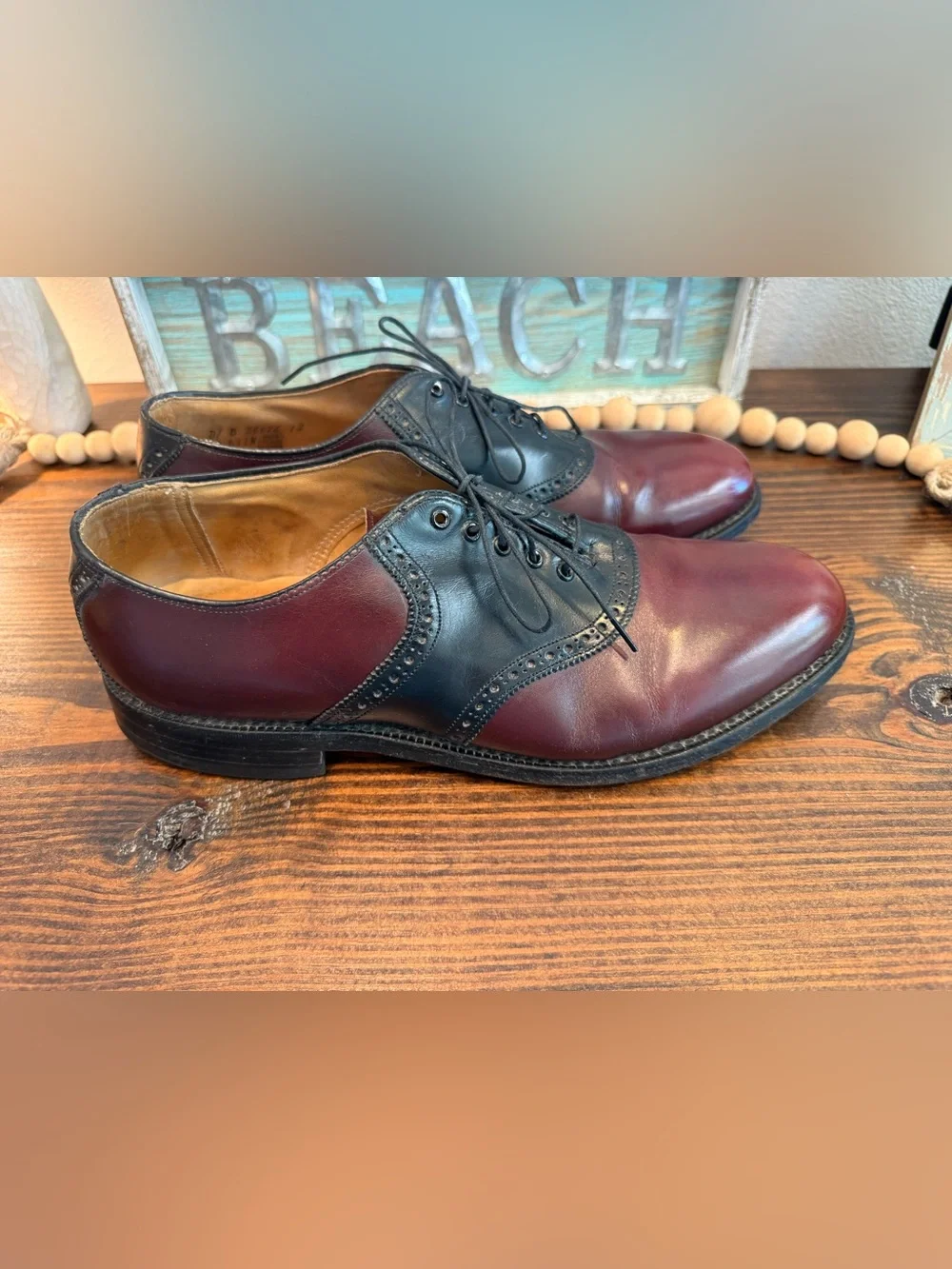 Johnston & Murphy Burgundy Black Spectator Oxfords 11 Leather Made USA Shoes